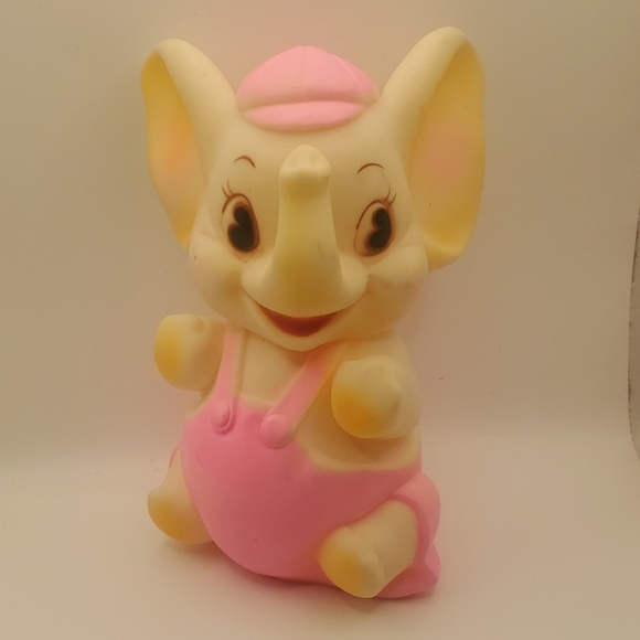 Vintage Sanitoy Rubber Pink White Elephant Squeaker Toy, 7 5/8" - Picture 1 of 7